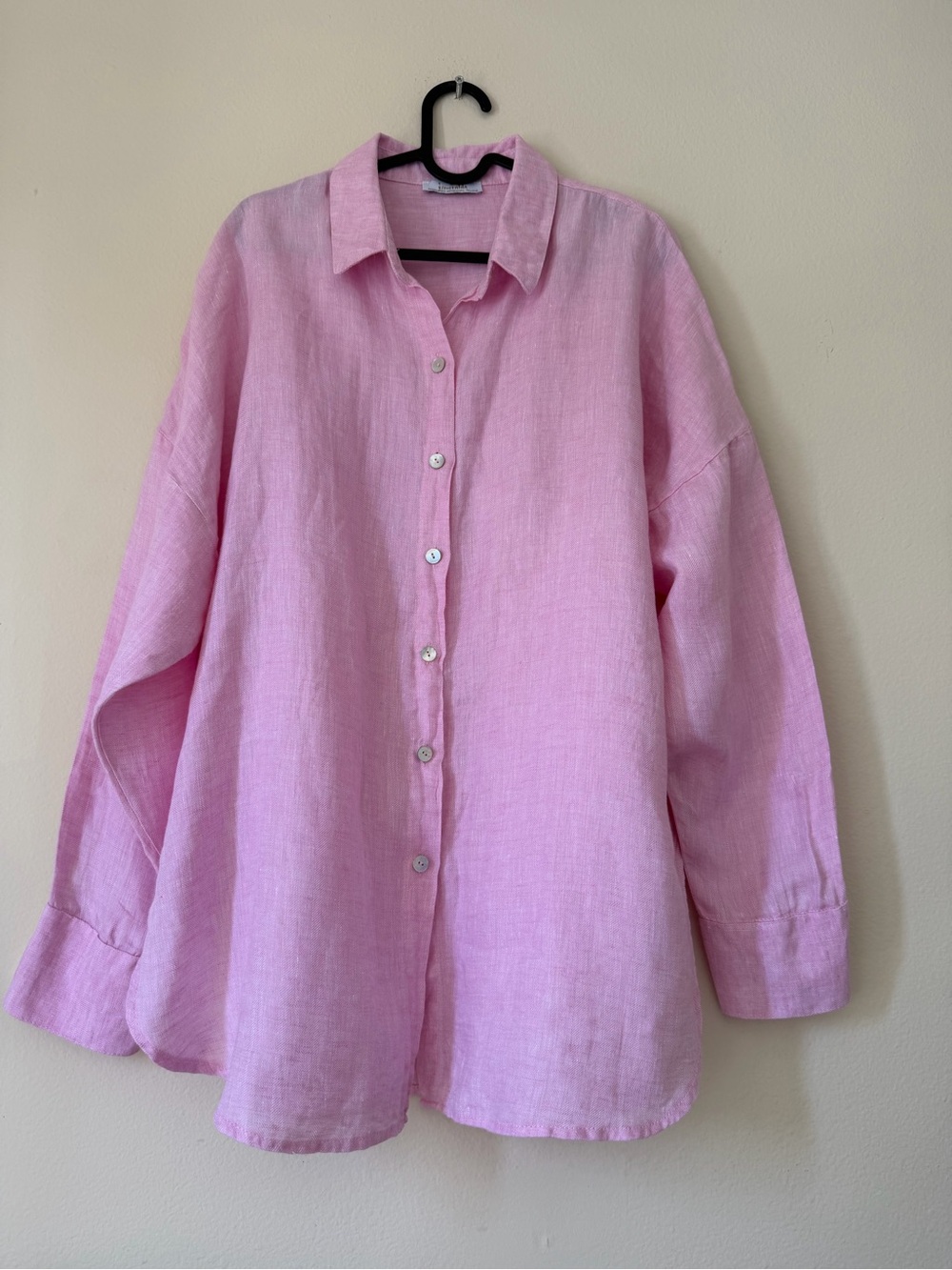 Ismeralda Pink 100% Linen Oversized Mini Shirt Dress Made in Italy